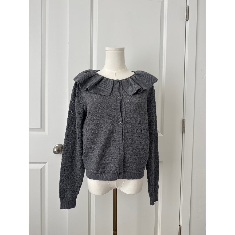 Maeve Pointelle Wool-Blend Cardigan Preppy Old Money Tenniscore Cottagecore